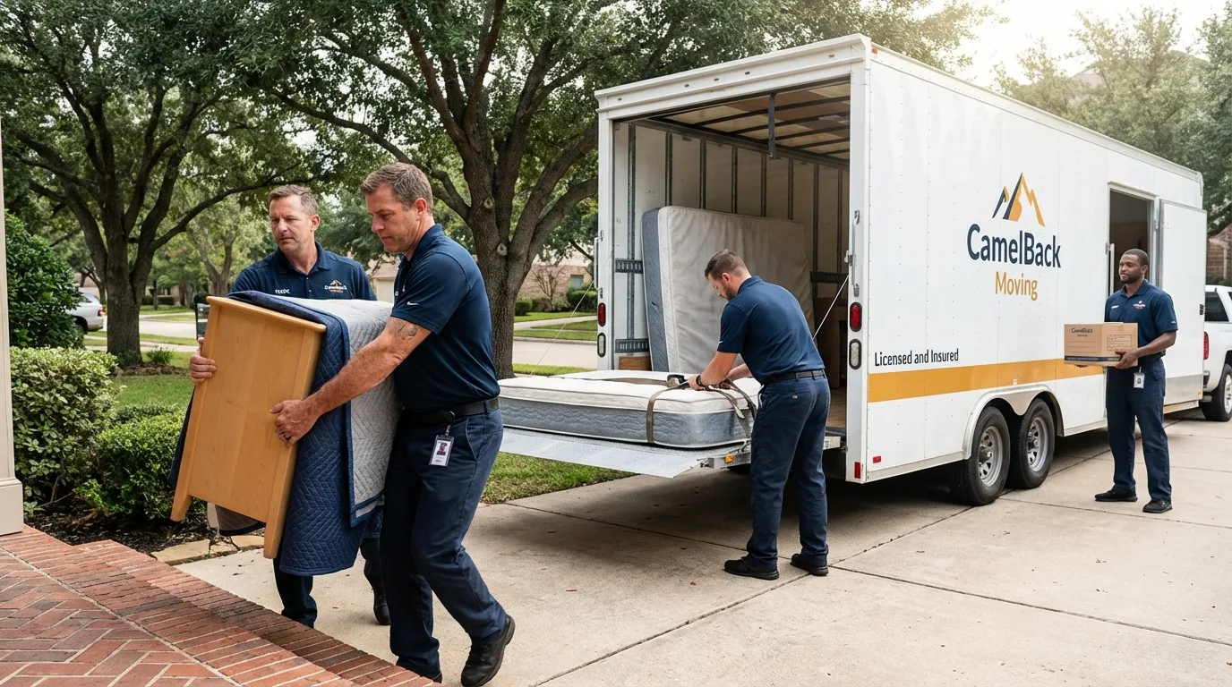 Crew loading residential truck for cross-state move from Wausau, WI