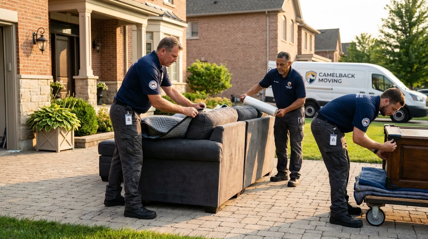Large estate moving crew wrapping furniture in Wausau, WI