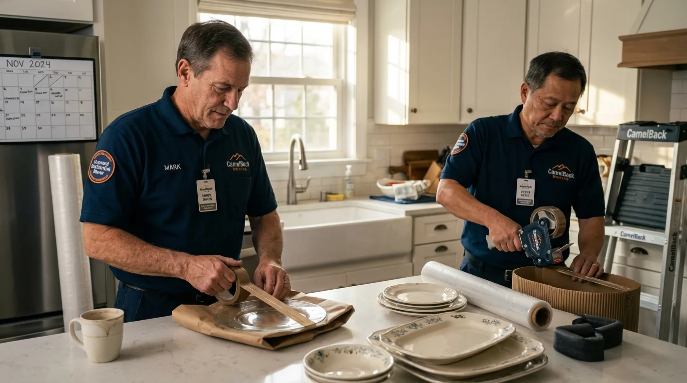 Professional crew packing kitchen dishware in Wausau, WI